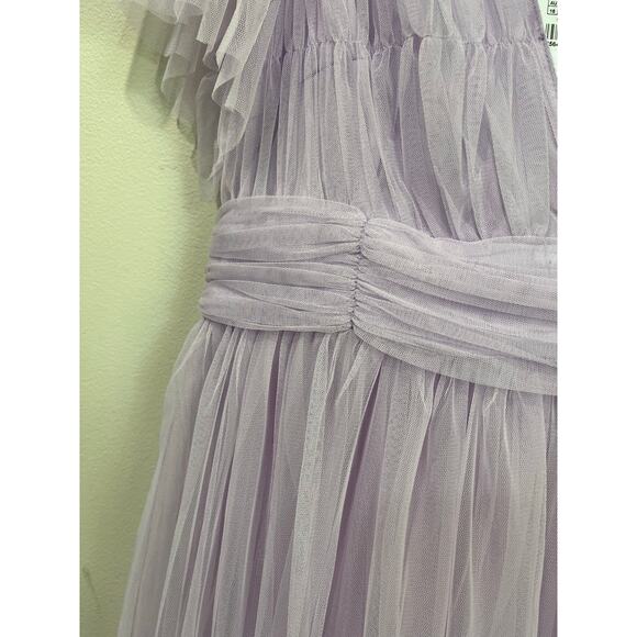 Showpo Jiraye Midi Dress Flutter Sleeve Tulle Plunge Lilac Sz 12 NWT - Picture 8 of 12